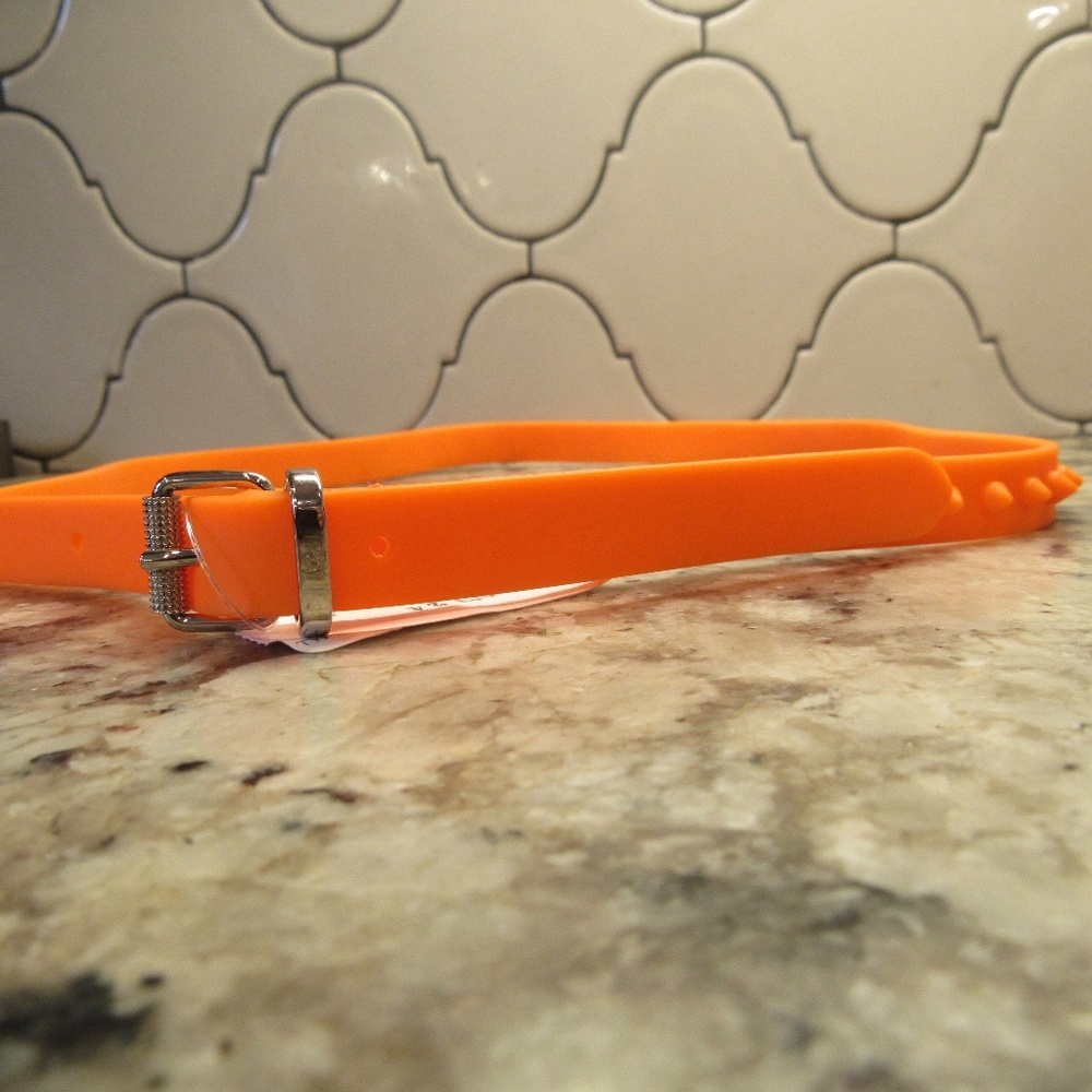 NEW Christian Louboutin $290 Loubispikes Fluorescent Orange Rubber Belt …
